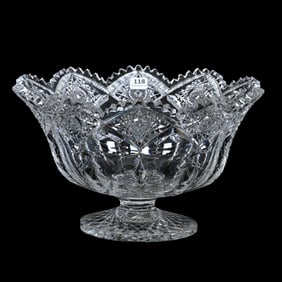 Pedestal Center Bowl, American Brilliant Cut Glass, Signed Sinclaire Stars, Panels And Engraving
