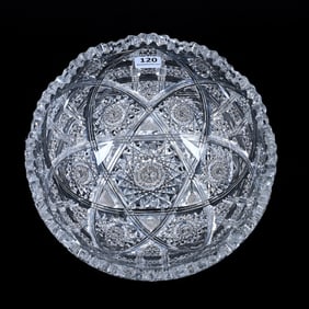 Bowl, American Brilliant Cut Glass, Superbly Cut Six Sections Featuring Hobstar, Vesica, Strawberry