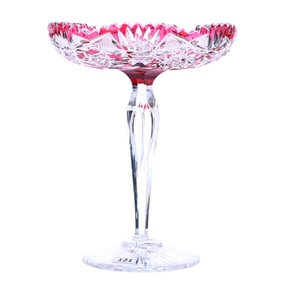 Compote, Brilliant Period Cut Glass, Cranberry Cut To Clear