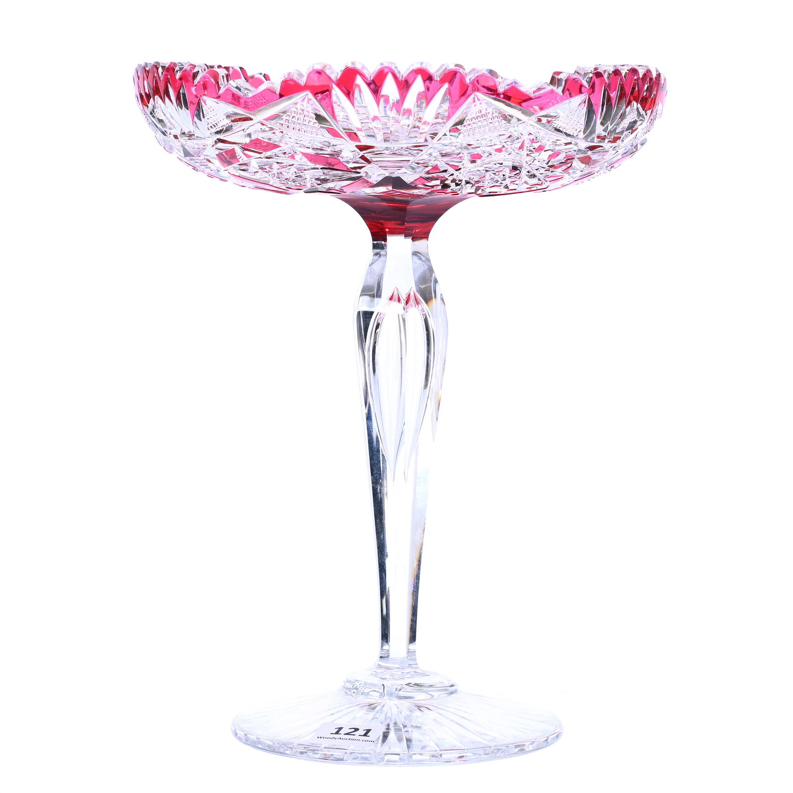 Compote, Brilliant Period Cut Glass, Cranberry Cut To Clear (1 of 3)