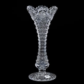 Trumpet Vase, American Brilliant Cut Glass, Signed Hawkes