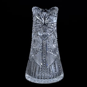 Vase, American Brilliant Cut Glass, Sunburst, Hobstar, Strawberry Diamond And Prism Motif