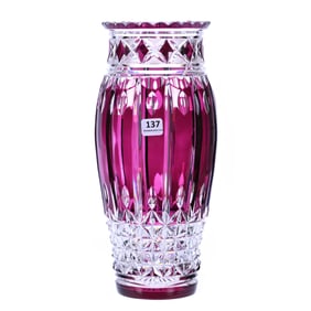 Vase, Brilliant Period Cut Glass, Amethyst Cut To Clear