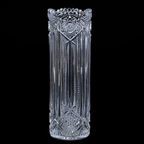 Cylinder Vase, American Brilliant Cut Glass, Hindoo Pattern By J. Hoare, Shape #6015