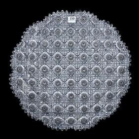 Round Tray, American Brilliant Cut Glass, Signed Egginton Triple Miter Trellis Pattern