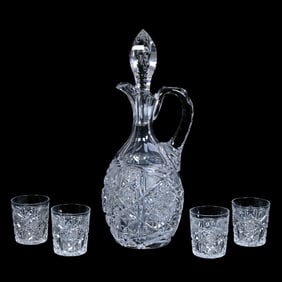 Decanter Set, American Brilliant Cut Glass, Genoa Pattern By Egginton