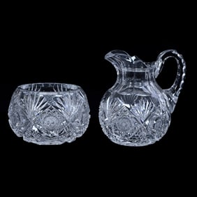 Creamer & Sugar Set, American Brilliant Cut Glass, Aberdeen Pattern By Hawkes