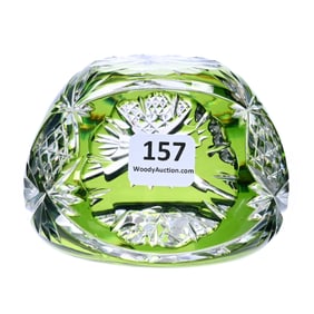 Paperweight, Brilliant Period Cut Glass, Green Cut To Clear, Three-Sided