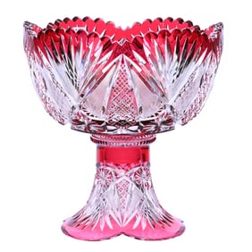 Punch Bowl, Two Part, Brilliant Period Cut Glass, Red Cut To Clear