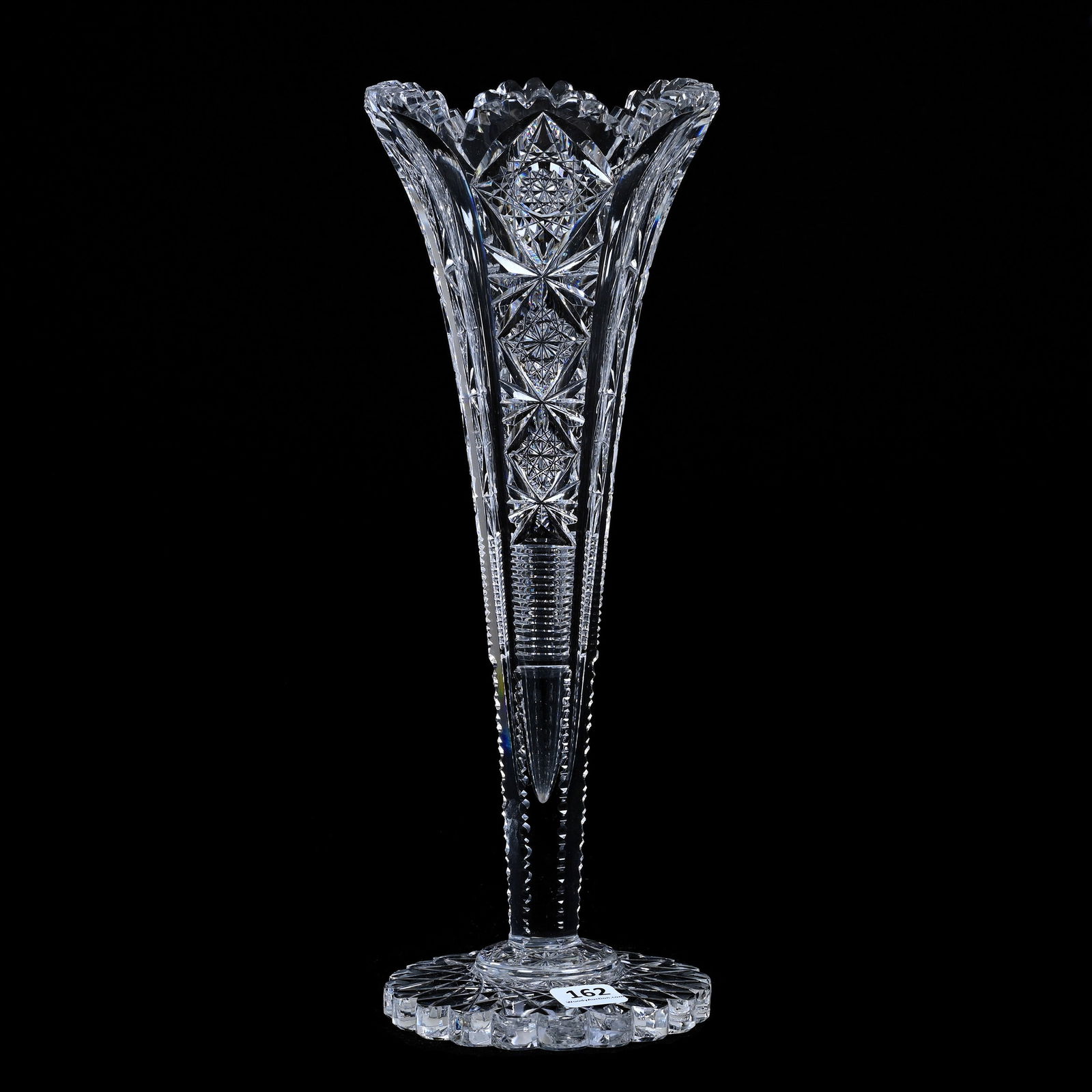 Trumpet Vase, American Brilliant Cut Glass, Signed Hawkes Teutonic Pattern (1 of 3)