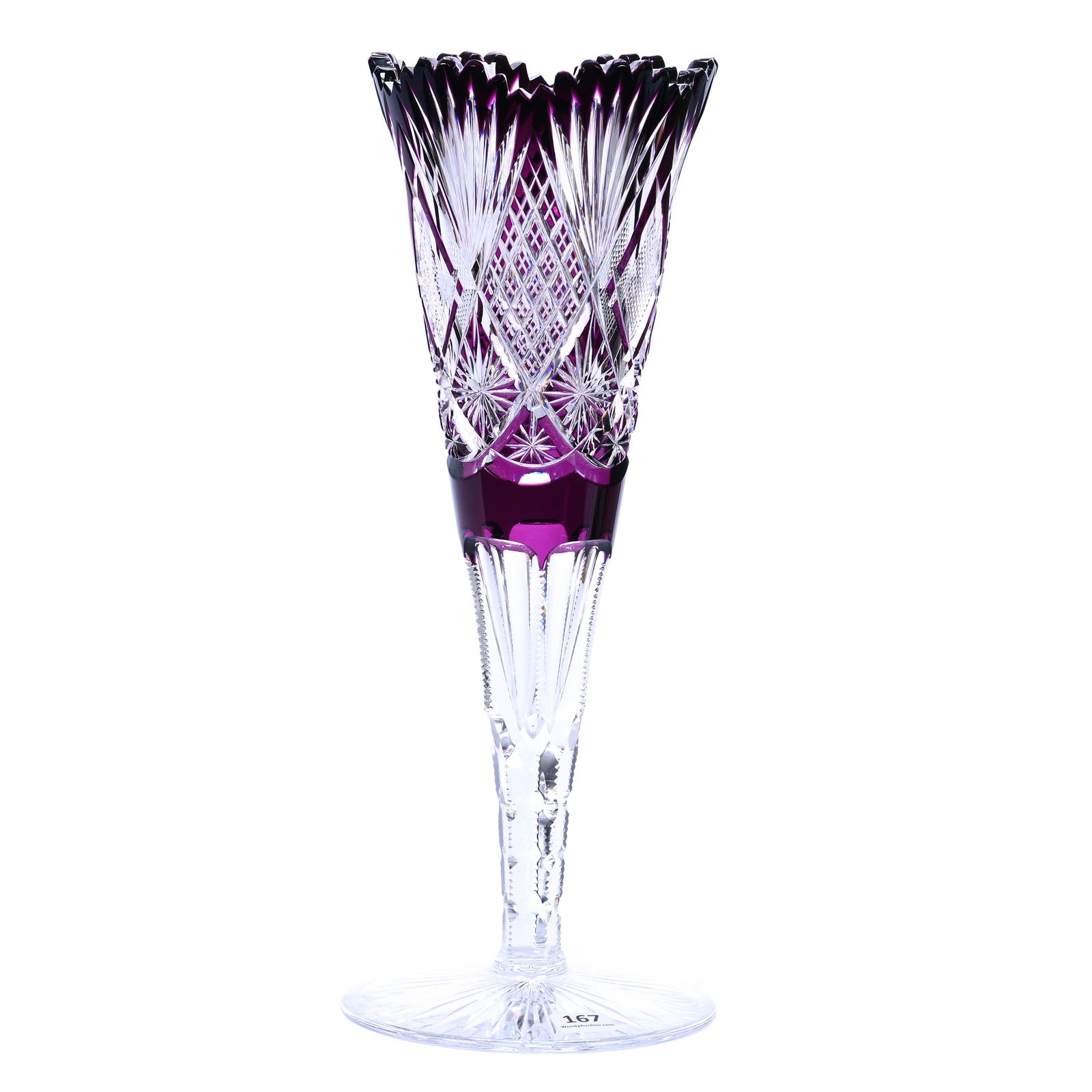 Trumpet Vase, Brilliant Period Cut Glass, Dark Amethyst Cut To Clear (1 of 3)