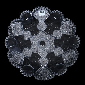 Round Tray, American Brilliant Cut Glass, Signed Hawkes Queens Pattern