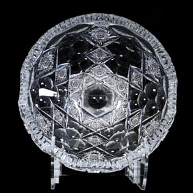 Bowl, Rolled Rim, American Brilliant Cut Glass, Signed Hawkes Queens Pattern