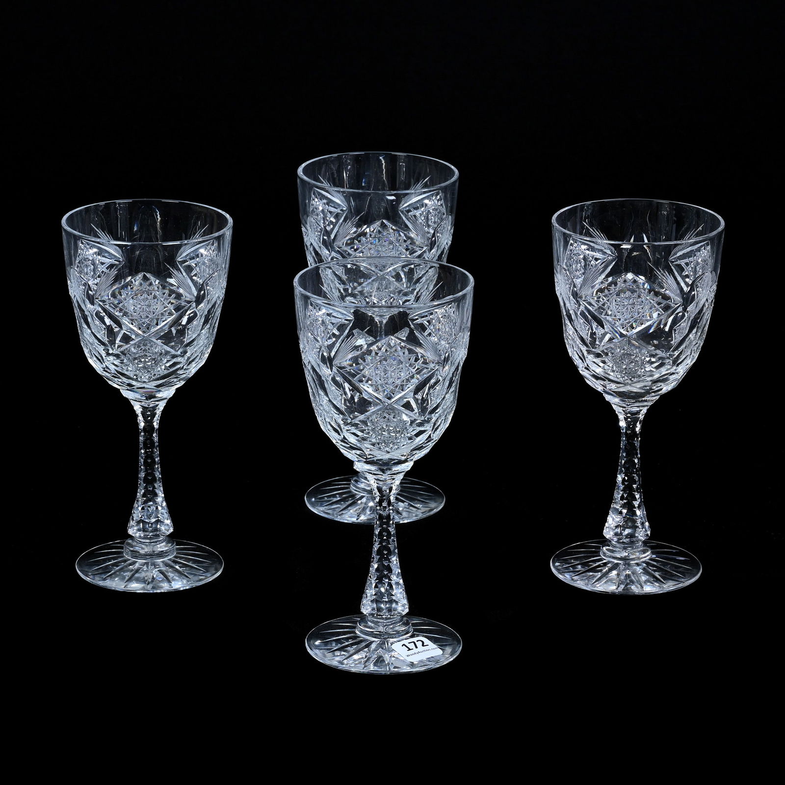 (4) Goblets, American Brilliant Cut Glass, Signed Hawkes Queens Pattern (1 of 3)
