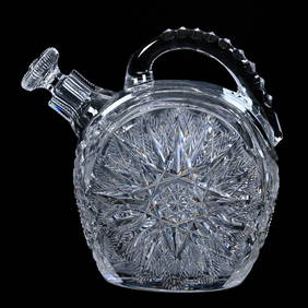 Rum Jug, American Brilliant Cut Glass, Large Flashed Hobstar With Hobstars, Strawberry Diamond And (1 of 3)