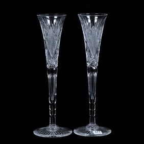 Pair Trumpet Vases, Brilliant Period Cut Glass, Pattern #2900/17 By Val St. Lambert - Circa 1908