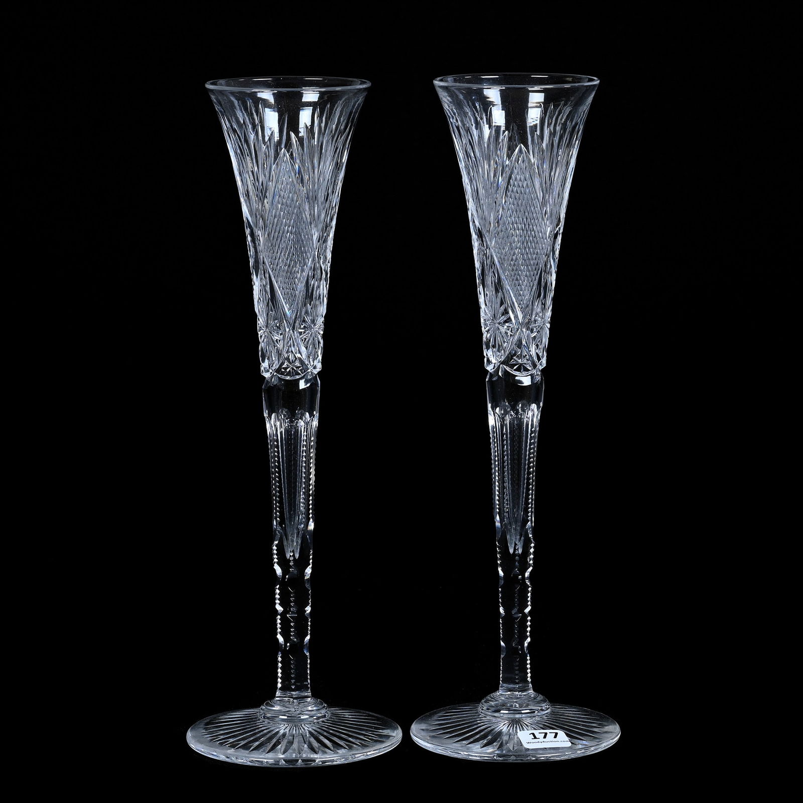 Pair Trumpet Vases, Brilliant Period Cut Glass, Pattern #2900/17 By Val St. Lambert - Circa 1908 (1 of 3)