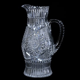 Tankard, Bulging, American Brilliant Cut Glass, Hobstar, Prism, Strawberry Diamond And Star Button