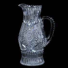 Tankard, Bulging, American Brilliant Cut Glass, Hobstar, Prism, Strawberry Diamond And Star Button (1 of 3)