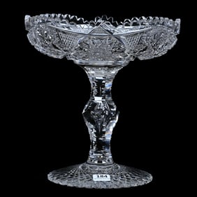 Compote, American Brilliant Cut Glass, Hobstar, Nailhead Diamond And Prism Motif