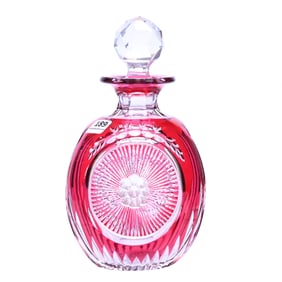 Cologne Bottle, Brilliant Period Cut Glass, Cranberry Cut To Clear