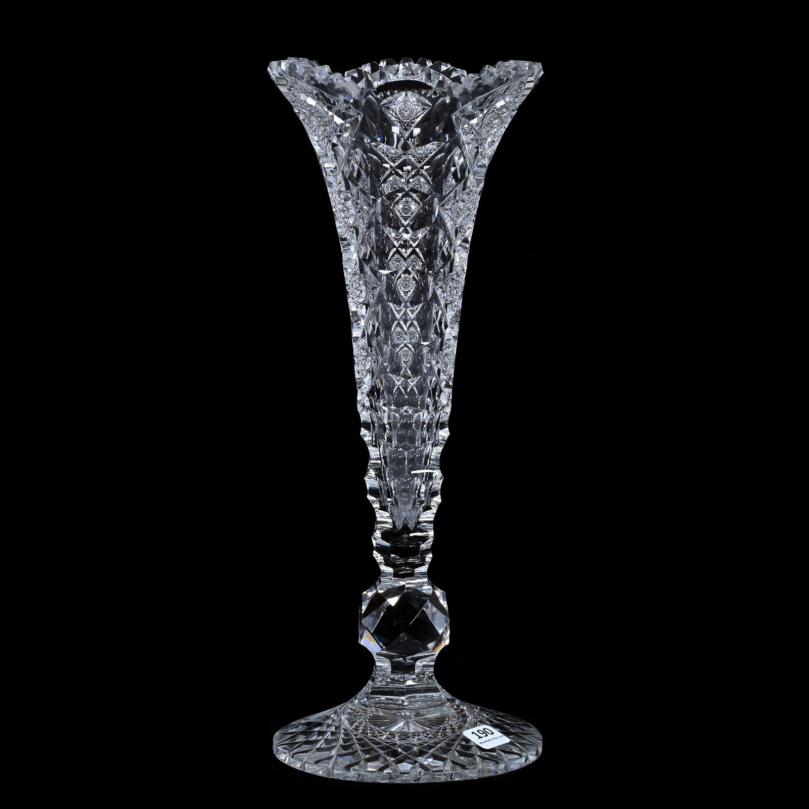 Trumpet Vase, American Brilliant Cut Glass, Signed Hawkes Queens Pattern (1 of 3)