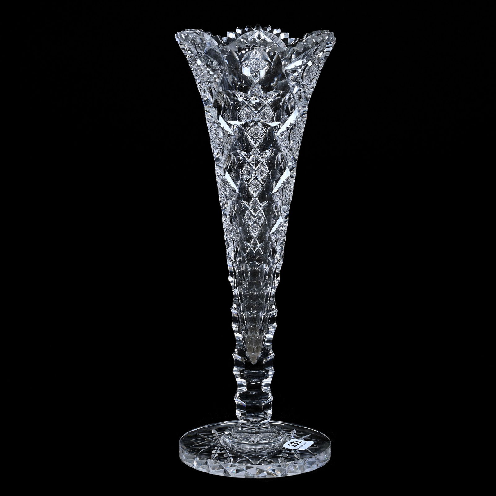 Trumpet Vase, American Brilliant Cut Glass, Signed Hawkes Queens Pattern (1 of 3)