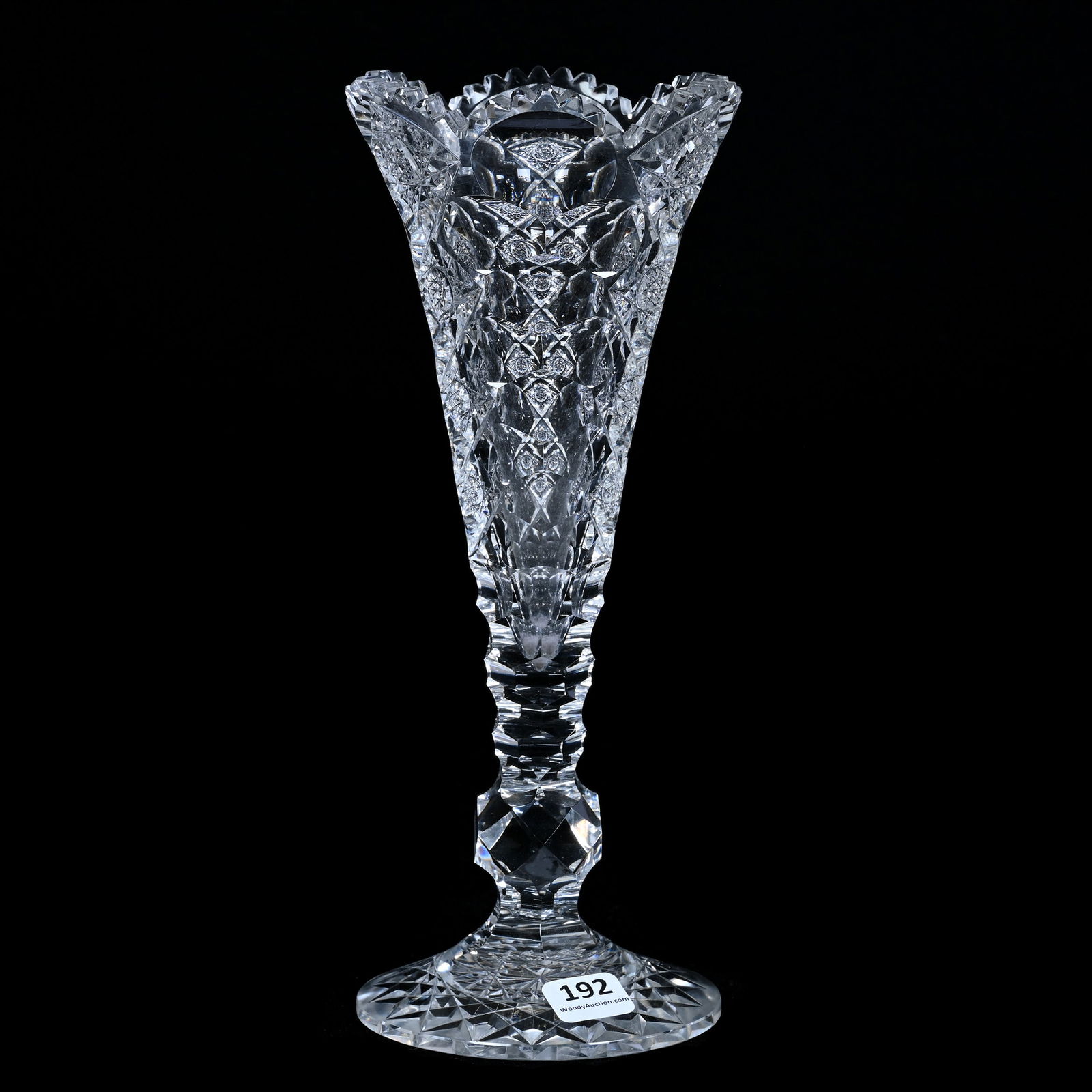 Trumpet Vase, American Brilliant Cut Glass, Signed Hawkes Queens Pattern (1 of 3)