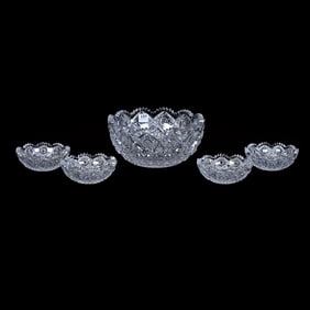 Berry Set, American Brilliant Cut Glass, Queenston Pattern By Roden Brothers, Signed Porte & Markle