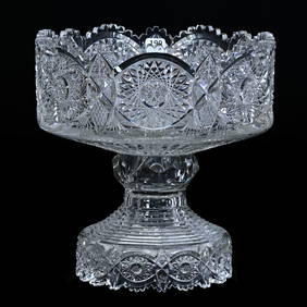 Punch Bowl, Two Part, American Brilliant Cut Glass, Hobstar, Vesica, Nailhead Diamond, Strawberry (1 of 3)