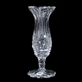Pedestal Vase, American Brilliant Cut Glass, Deeply Cut Looping Channels With Border Prism