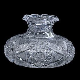 Flower Center, American Brilliant Cut Glass, Signed Maple City