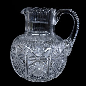 Pitcher, Jug Shape, American Brilliant Cut Glass, Elysian Pattern By Straus