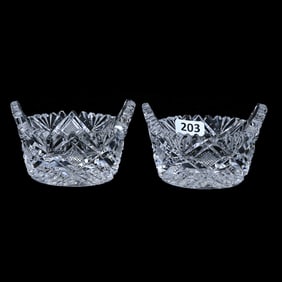 Pair Salt Dips, American Brilliant Cut Glass, Harvard Pattern By Libbey