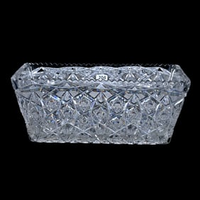 Rectangular Deep Bowl, American Brilliant Cut Glass, Well Cut Hobstar, Vesica And Strawberry Diamond