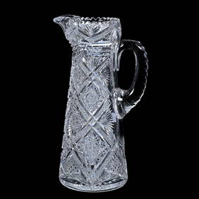 Pitcher, American Brilliant Cut Glass, Wonderfully Cut Square Hobstars Separated By Bars Of Russian (1 of 3)