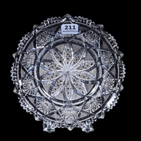 Plate/Shallow Dish, American Brilliant Cut Glass, Rex Pattern By Tuthill