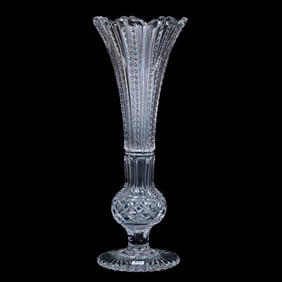 Trumpet Vase, American Brilliant Cut Glass, Prism Cut Body With Bulging Diamond Cut Knob