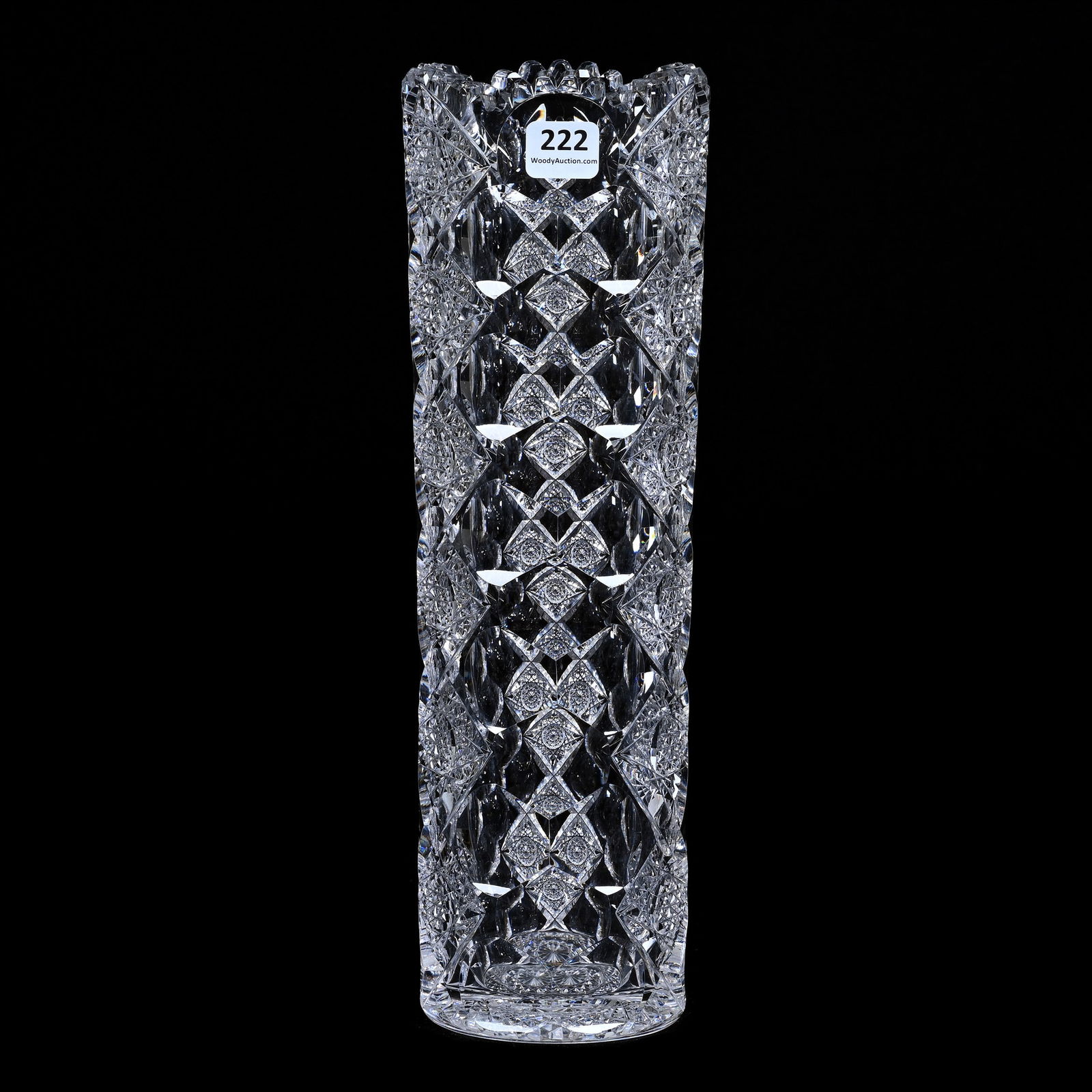 Cylinder Vase, American Brilliant Cut Glass, Signed Hawkes Queens Pattern (1 of 3)