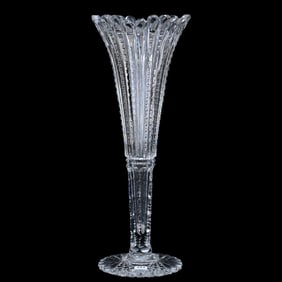 Trumpet Vase, American Brilliant Cut Glass, Prism Cut Body With Punty Rim Border