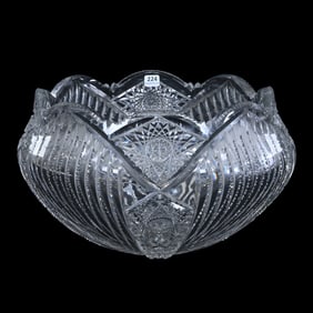 Punch Bowl, One Piece, American Brilliant Cut Glass, Tulip Shape, Signed Hawkes New York Pattern,