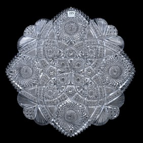 Round Tray, American Brilliant Cut Glass, Unnamed Pattern By Shotton Cut Glass