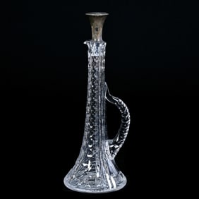 Cordial Decanter, American Brilliant Cut Glass, Corona Pattern By Pairpoint, Rare Thin Neck Form