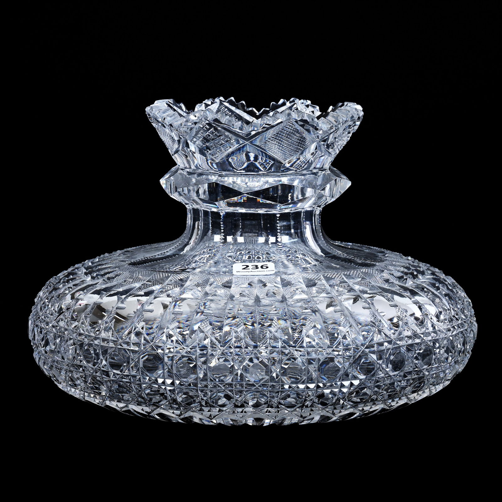 Flower Center, American Brilliant Cut Glass, Signed Libbey Prism Pattern (1 of 3)