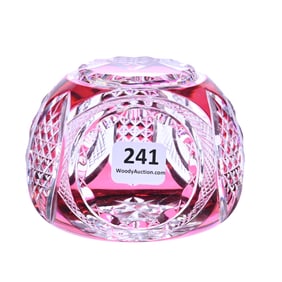 Paperweight, Brilliant Period Cut Glass, Cranberry Cut To Clear, Three-Sided