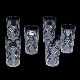 (6) Highball Tumblers, American Brilliant Cut Glass, Signed Hawkes Queens Pattern