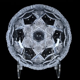 Bowl, American Brilliant Cut Glass, Signed Hawkes Queens Pattern