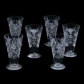 (6) Parfait Glasses, American Brilliant Cut Glass, Signed Hawkes Queens Pattern