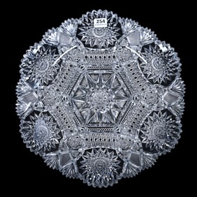 Six-Sided Tray, American Brilliant Cut Glass, Hobstar, Vesica, Strawberry Diamond, Button & Fan