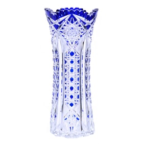 Vase, Brilliant Period Cut Glass, Cobalt Blue Cut To Clear